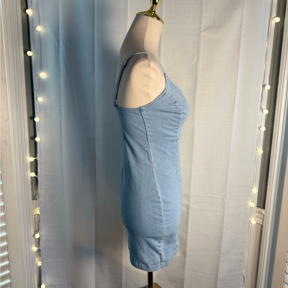 Mele E Pere Blue Jean Bodycon Mini Dress with Plunge Neckline - Picture 2 of 7